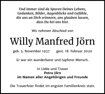 Traueranzeige von Willy Manfred Jörn von Mitteldeutsche Zeitung Halle/Saalkreis