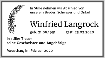 Traueranzeige von Winfried Langrock von Mitteldeutsche Zeitung Merseburg/Querfurt