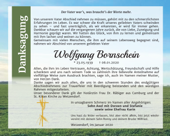 Traueranzeige von Wolfgang Bornschein von Super Sonntag Naumburg/Nebra