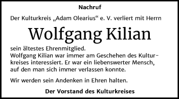 Traueranzeige von Wolfgang Kilian von Mitteldeutsche Zeitung Aschersleben