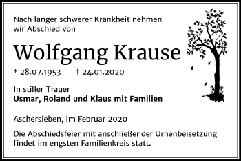 Traueranzeige von Wolfgang Krause von Super Sonntag Aschersleben