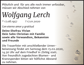 Traueranzeige von Wolfgang Lerch von Mitteldeutsche Zeitung Bitterfeld