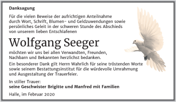 Traueranzeige von Wolfgang Seeger von Super Sonntag Mansfelder Land