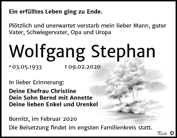 Traueranzeige von Wolfgang Stephan von Super Sonntag Zeitz