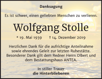 Traueranzeige von Wolfgang Stolle von Mitteldeutsche Zeitung Bitterfeld
