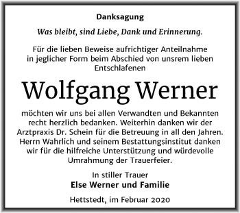 Traueranzeige von Wolfgang Werner von Wochenspiegel Mansfelder Land