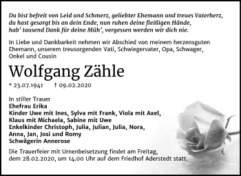 Traueranzeige von Wolfgang Zähle von Mitteldeutsche Zeitung Bernburg