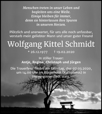 Traueranzeige von Wolfgang Kittel Schmidt von Mitteldeutsche Zeitung Naumburg/Nebra