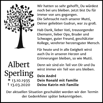 Traueranzeige von Albert Sperling von Mitteldeutsche Zeitung Halle/Saalkreis