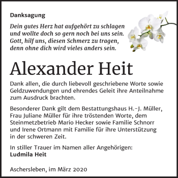 Traueranzeige von Alexander Heit von Mitteldeutsche Zeitung Aschersleben