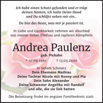 Traueranzeige von Andrea Paulenz von Super Sonntag Dessau-Roßlau