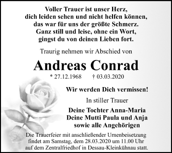 Traueranzeige von Andreas Conrad von Super Sonntag Dessau-Roßlau