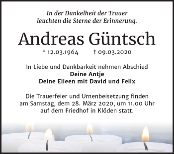 Traueranzeige von Andreas Güntsch von Super Sonntag Wittenberg