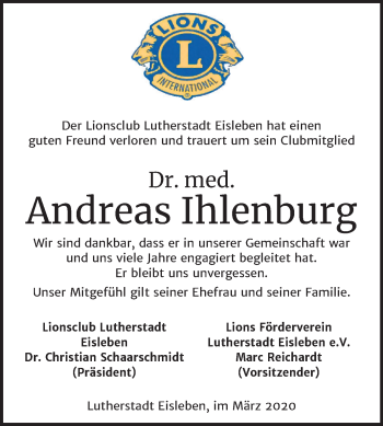 Traueranzeige von Andreas Ihlenburg von Mitteldeutsche Zeitung Mansfelder Land