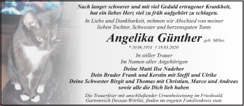 Traueranzeige von Angelika Günther von Mitteldeutsche Zeitung Dessau-Roßlau