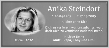 Traueranzeige von Anika Steindorf von Mitteldeutsche Zeitung Halle/Saalkreis