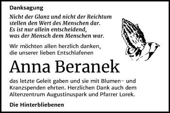 Traueranzeige von Anna Beranek von Mitteldeutsche Zeitung Wittenberg