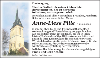 Traueranzeige von Anne-Liese Pille von Mitteldeutsche Zeitung Quedlinburg