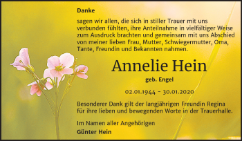 Traueranzeige von Annelie Hein von Mitteldeutsche Zeitung Wittenberg