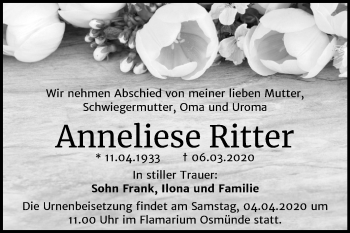 Traueranzeige von Anneliese Ritter von Mitteldeutsche Zeitung Halle/Saalkreis
