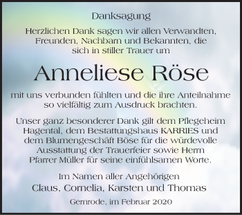 Traueranzeige von Anneliese Röse von Super Sonntag Quedlinburg