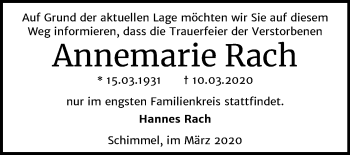 Traueranzeige von Annemarie Rach von Mitteldeutsche Zeitung Naumburg/Nebra