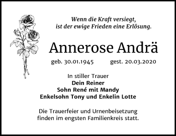 Traueranzeige von Annerose Andrä von Mitteldeutsche Zeitung Bitterfeld