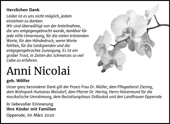 Traueranzeige von Anni Nicolai von Super Sonntag Quedlinburg