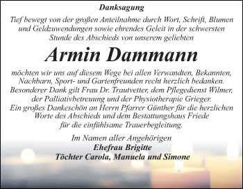 Traueranzeige von Armin Dammann von Mitteldeutsche Zeitung Dessau-Roßlau