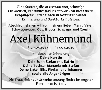 Traueranzeige von Axel Kühnemund von Super Sonntag Mansfelder Land