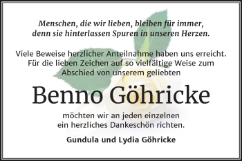 Traueranzeige von Benno Göhricke von Mitteldeutsche Zeitung Merseburg/Querfurt