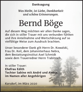 Traueranzeige von Bernd Böge von Wochenspiegel Naumburg/Nebra