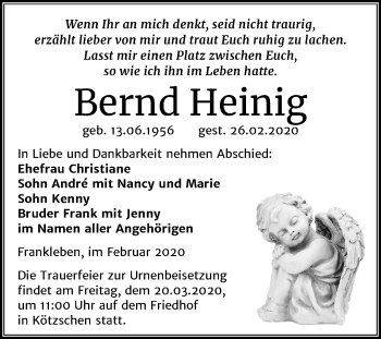 Traueranzeige von Bernd Heinig von Mitteldeutsche Zeitung Merseburg/Querfurt
