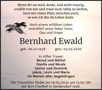 Traueranzeige von Bernhard Ewald von Mitteldeutsche Zeitung Bitterfeld