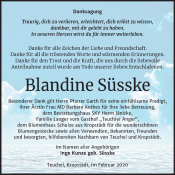 Traueranzeige von Blandine Süsske von Super Sonntag Wittenberg