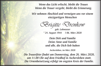 Traueranzeige von Brigitte Drenkow von Super Sonntag Aschersleben