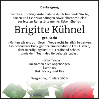 Traueranzeige von Brigitte Kühnel von Super Sonntag Wittenberg
