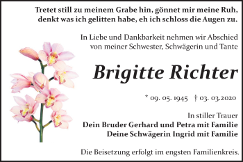 Traueranzeige von Brigitte Richter von Mitteldeutsche Zeitung Bitterfeld