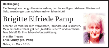 Traueranzeige von Brigitte Elfriede Pamp von Wochenspiegel Naumburg/Nebra