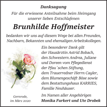 Traueranzeige von Brunhilde Hoffmeister von Super Sonntag Quedlinburg
