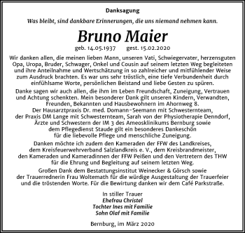 Traueranzeige von Bruno Maier von Mitteldeutsche Zeitung Bernburg