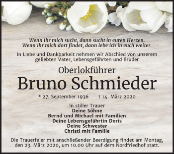 Traueranzeige von Bruno Schmieder von Mitteldeutsche Zeitung Halle/Saalkreis