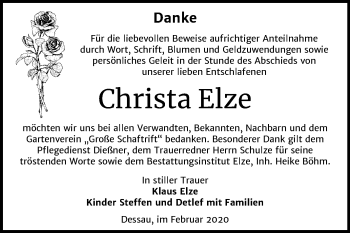 Traueranzeige von Christa Elze von Mitteldeutsche Zeitung Dessau-Roßlau