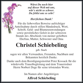Traueranzeige von Christel Schiebeling von Super Sonntag Wittenberg