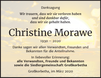 Traueranzeige von Christine Morawe von Mitteldeutsche Zeitung Weißenfels