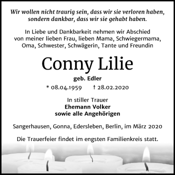 Traueranzeige von Conny Lilie von Super Sonntag Sangerhausen