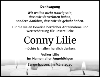 Traueranzeige von Conny Lilie von Super Sonntag Sangerhausen