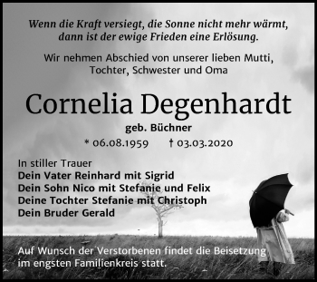 Traueranzeige von Cornelia Degenhardt von Mitteldeutsche Zeitung Bitterfeld
