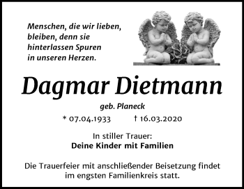 Traueranzeige von Dagmar Dietmann von Mitteldeutsche Zeitung Quedlinburg