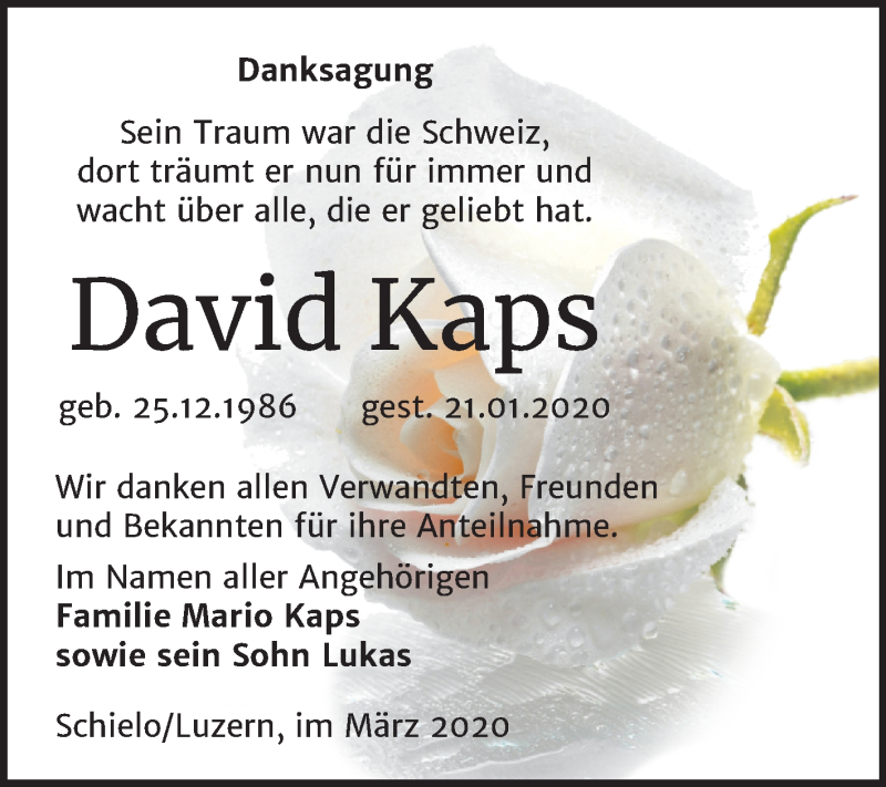 Traueranzeigen Von David Kaps Www Abschied Nehmen De